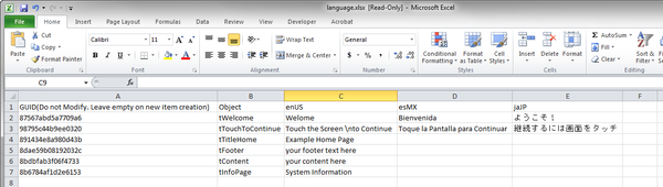 Example Translation Resource Export to Excel File